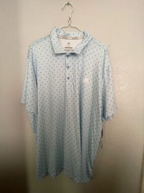 adidas Light Blue Men’s Golf Polo with Micro Triangle Print